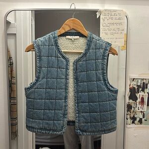 Sean New York quilted denim shearling lined vest size XS